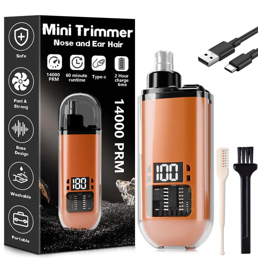 Acavado Ear and Nose Hair Trimmer 2024 Painless Facial Eyebrow Hair Shaver Portable Digital Display Nose Clipper Rechargeable Hair Trimmer IPX7 Waterproof Dual Edge Blades Trimmer Orange